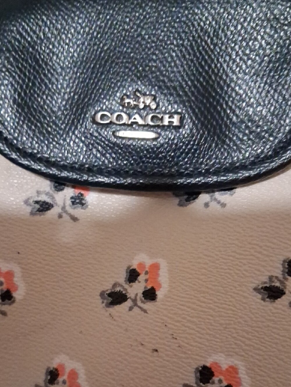 COACH Floral Print Tote Bag in Beige with Black Trim - Picture 2 of 14